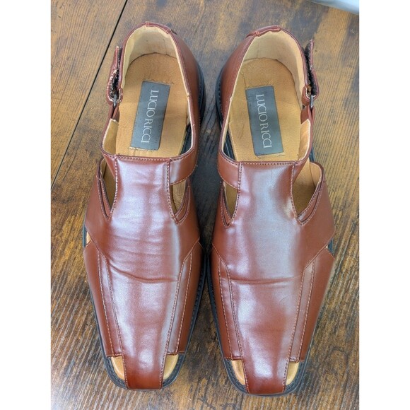 Lucio Ricci Mens Fisherman Dress Sandals Brown Leather Vent Toe Shoes Sz 9 main image 12